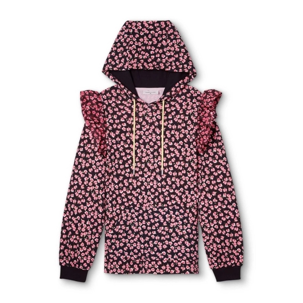 Sandy Liang Black Hoodie with Pink Floral Print